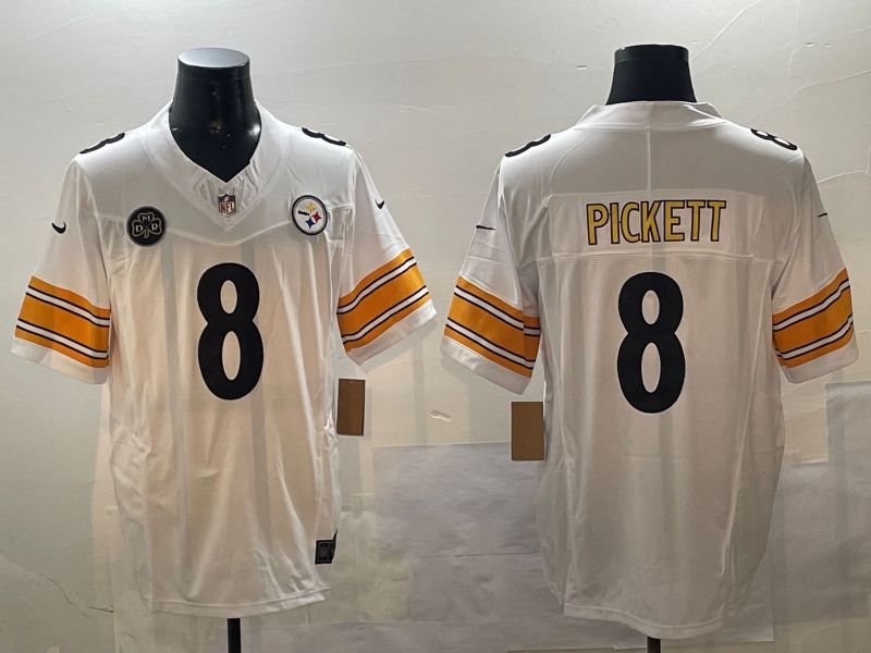 Men Pittsburgh Steelers #8 Pickett White Second generation 2024 Nike Limited NFL Jersey style 01082